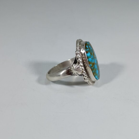 Native America Navajo Sterling Silver Turquoise Ring By Bobby Platero Size: 7 - Picture 3 of 9